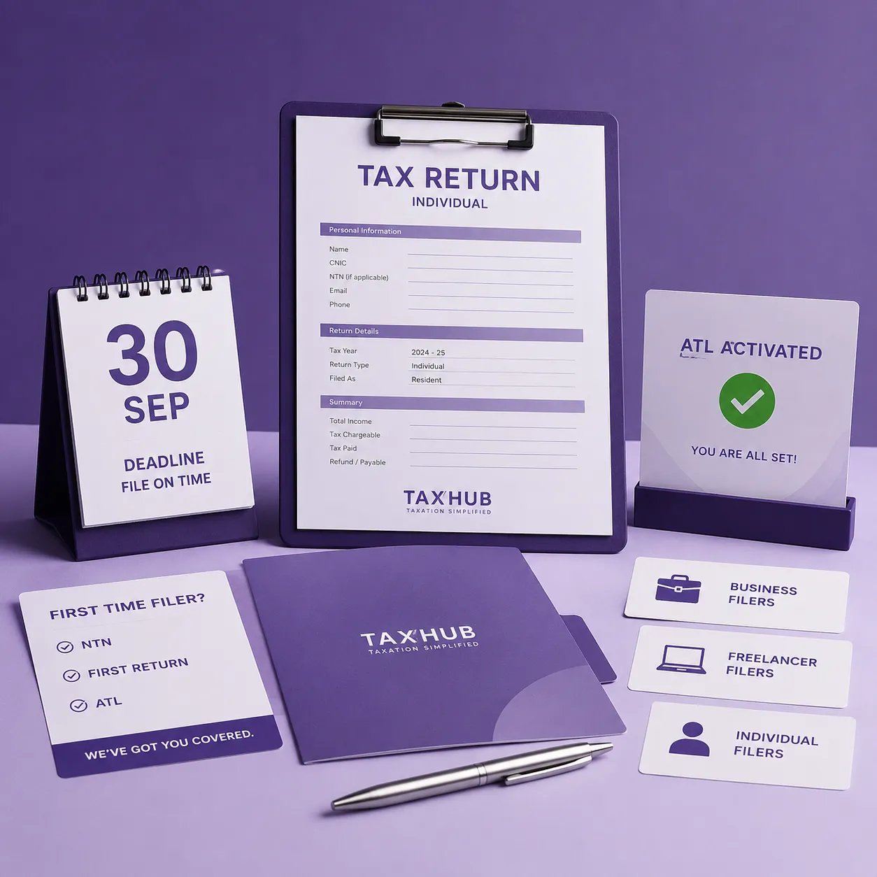 TaxHub tax return filing: individual, business, and freelancer returns with ATL activation